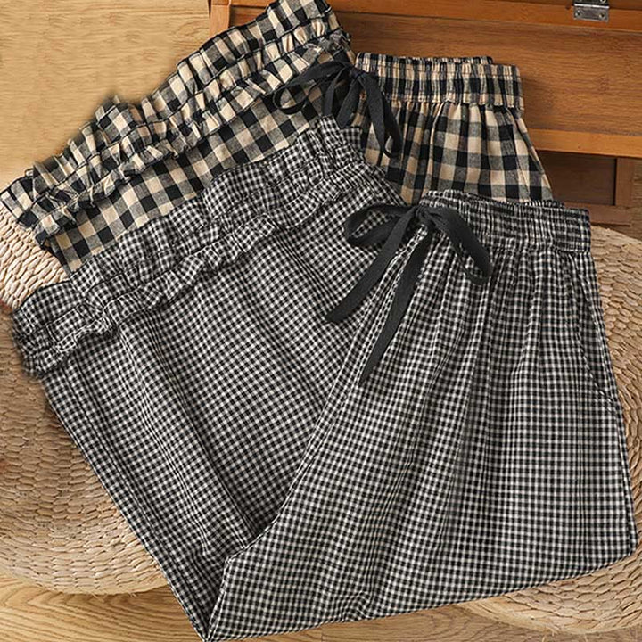Buddha Stonesカジュアルコットンステッチグリッドレディース7-8丈ワイドレッグパンツ(ポケット付き) - image 17