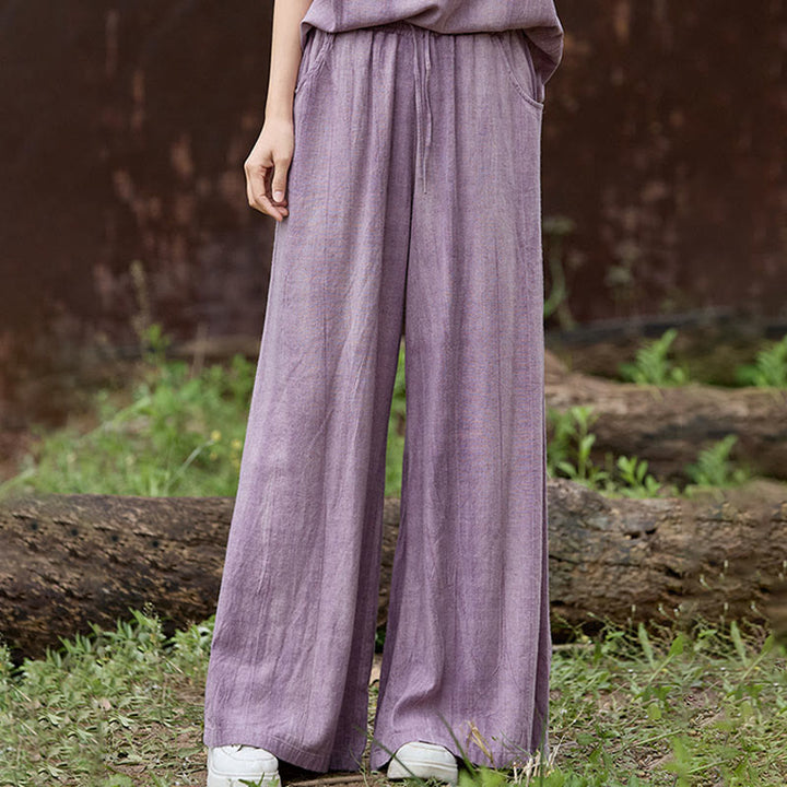 Buddha Stonesカジュアル タイダイ レディース リネン ワイドレッグ パンツ ポケット付き - image 6