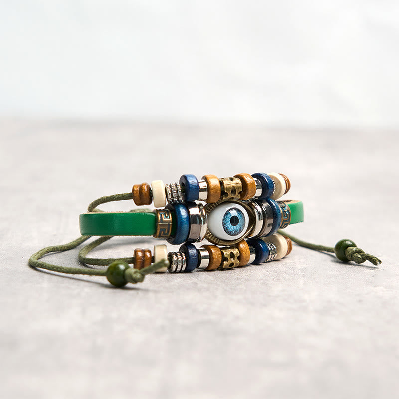 Buddha Stonesチベット邪眼レザー調節可能守護ブレスレット