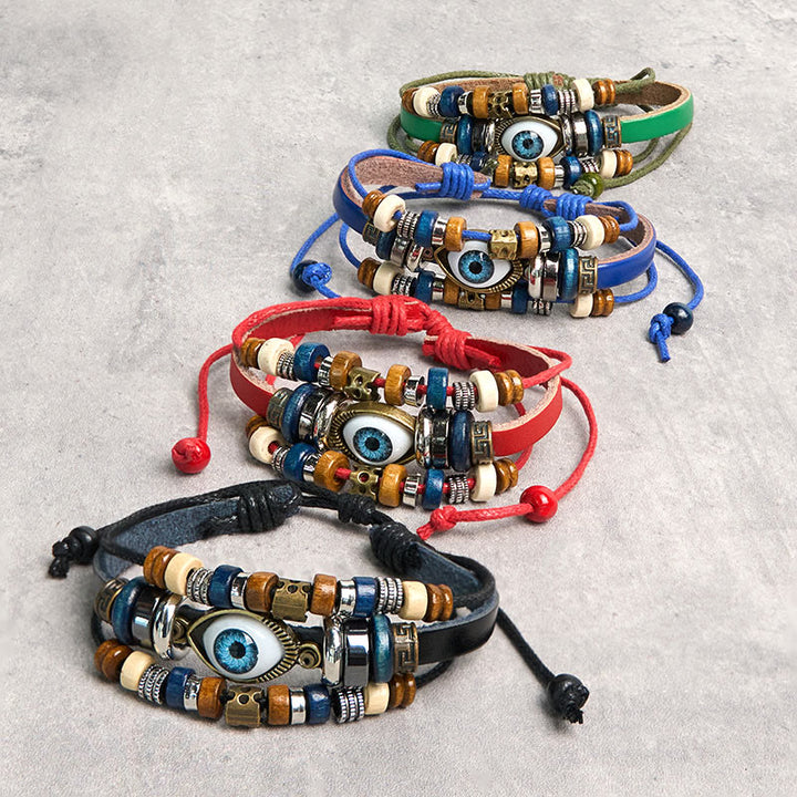 Buddha Stonesチベット邪眼レザー調節可能守護ブレスレット
