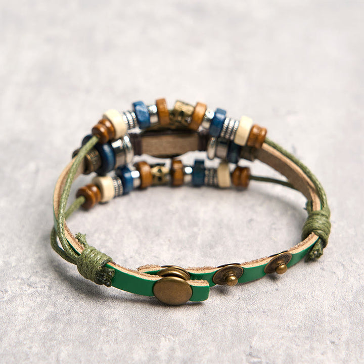 Buddha Stonesチベット邪眼レザー調節可能守護ブレスレット