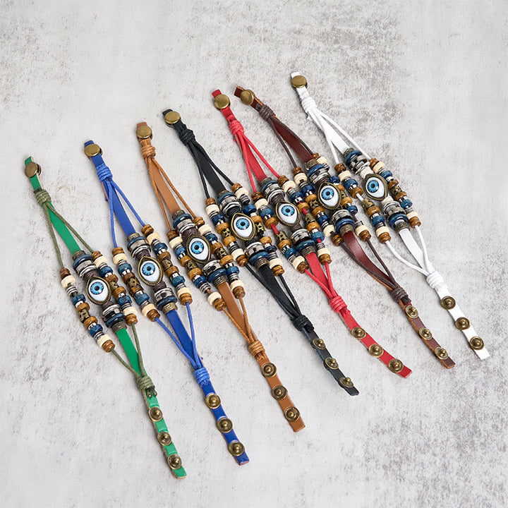 Buddha Stonesチベット邪眼レザー調節可能守護ブレスレット