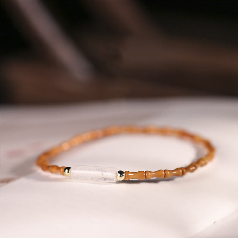 Buddha Stones極細オリーブピットピースブレスレット - オリーブピット&ホワイトクリスタル(手首周り:14~16cm) - image 19