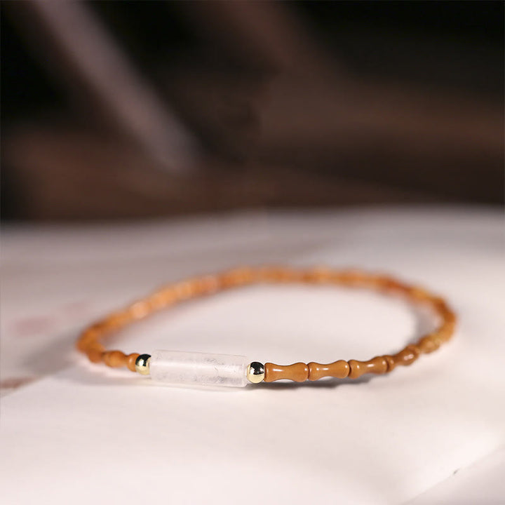 Buddha Stones極細オリーブピットピースブレスレット - オリーブピット&ホワイトクリスタル(手首周り:14~16cm) - image 19