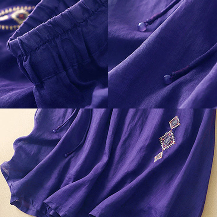 Buddha Stonesエスニックヴィンテージ刺繍ボタンデザインレディースコットンリネン7-8丈スカート - image 2