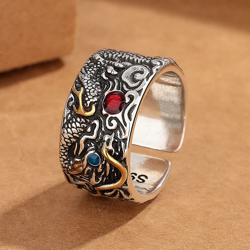 Buddha Stonesヴィンテージドラゴン柄銅メッキシルバーバランスリング - 銅 - image 1