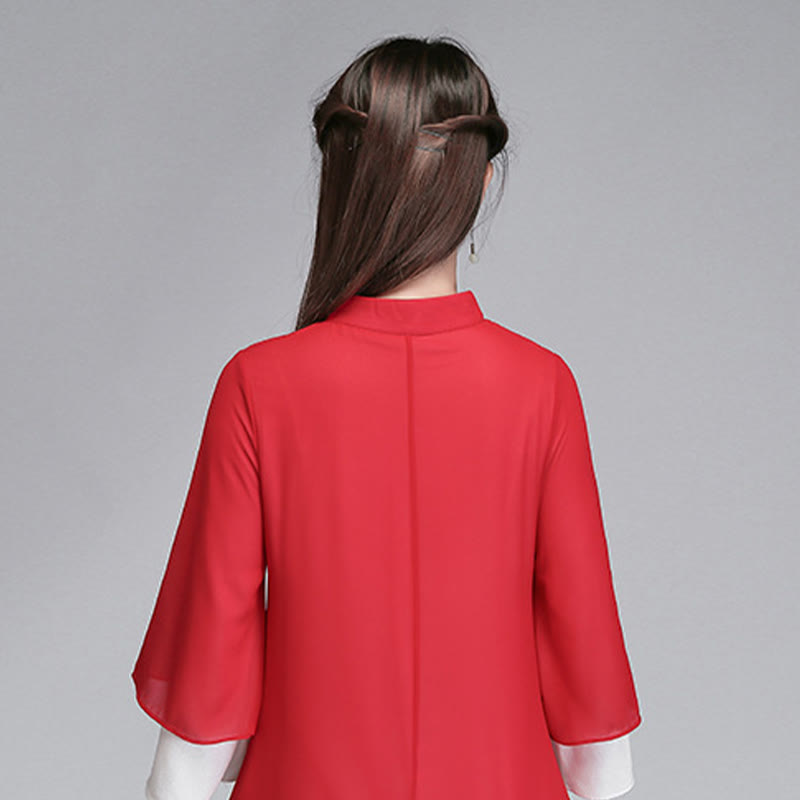 Buddha Stones無地 レディース 七分袖 シフォン イレギュラー シャツドレス ワイドレッグパンツ 瞑想服