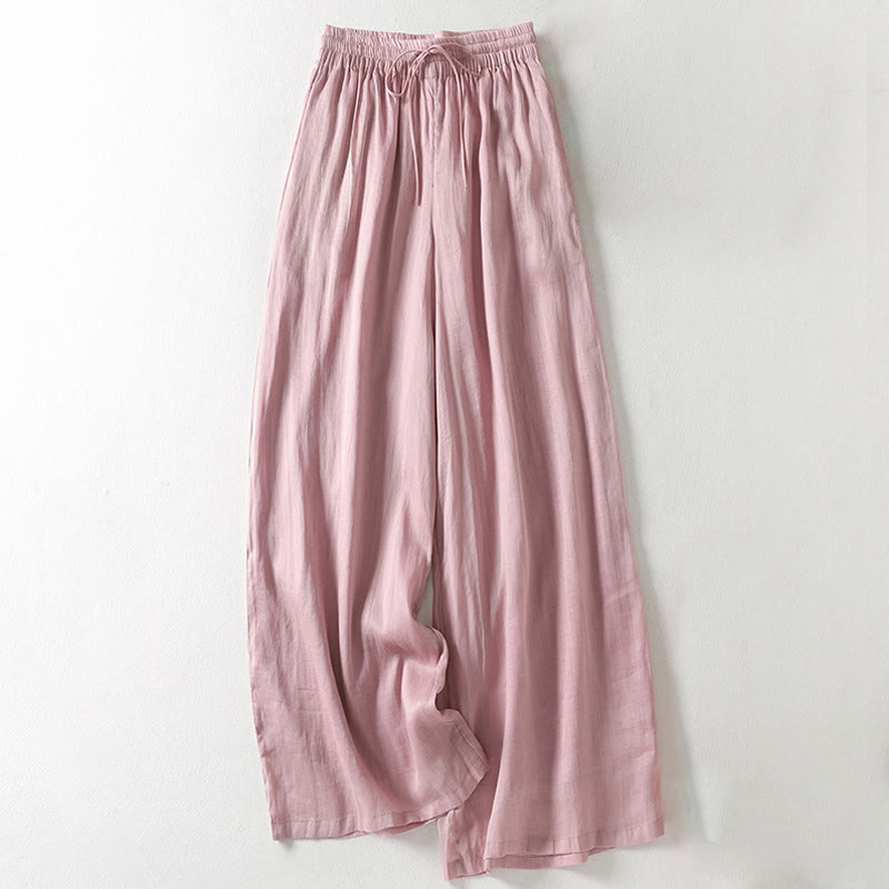 Buddha Stonesカジュアル ドローストリング コットンリネン アンクル丈 レディース ワイドレッグパンツ ポケット付き - ライトピンク - US8-10,UK/AU12-14,EU40-42 (2XL) - image 1