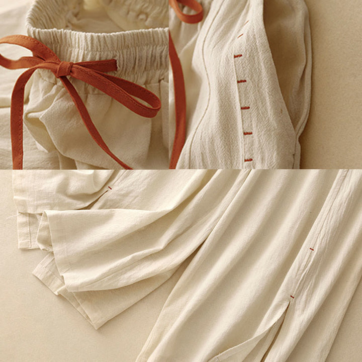 Buddha Stonesカジュアル サイドスリットデザイン コットン レディース ワイドレッグ 7-8丈パンツ ポケット付き - image 10