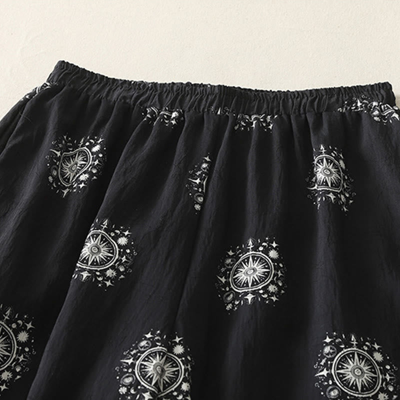Buddha Stonesボヘミアンプリント天体柄レディースワイドレッグコットンパンツ(ポケット付き) - image 2