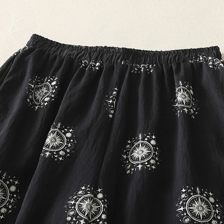 Buddha Stonesボヘミアンプリント天体柄レディースワイドレッグコットンパンツ(ポケット付き) - image 2