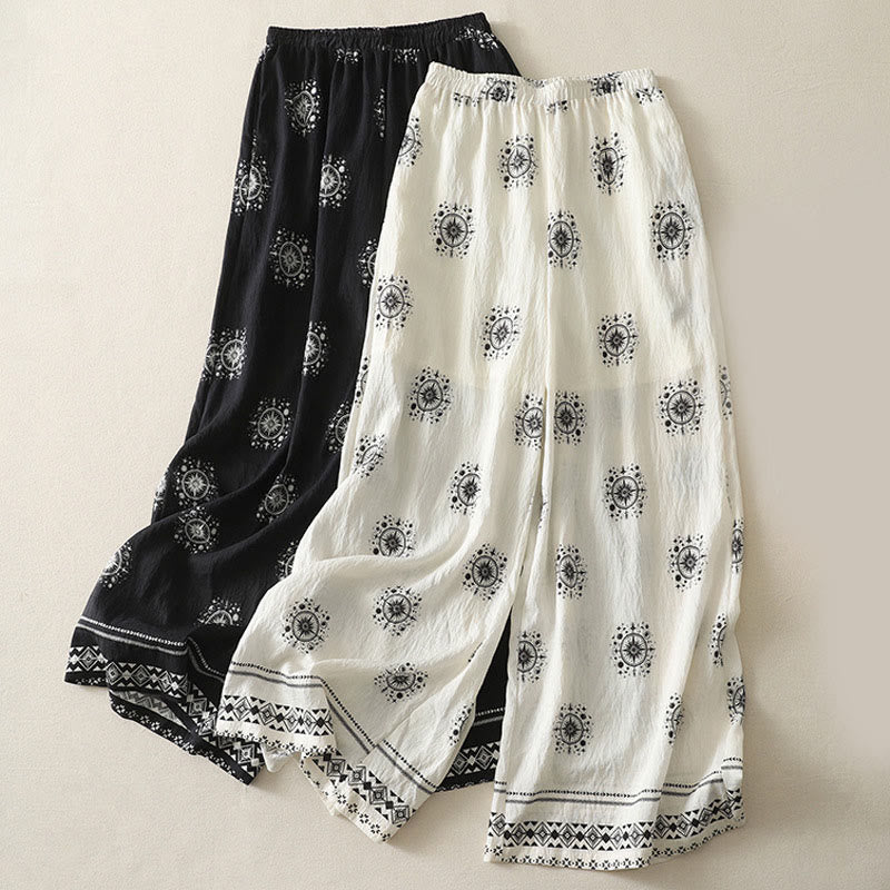 Buddha Stonesボヘミアンプリント天体柄レディースワイドレッグコットンパンツ(ポケット付き) - image 15