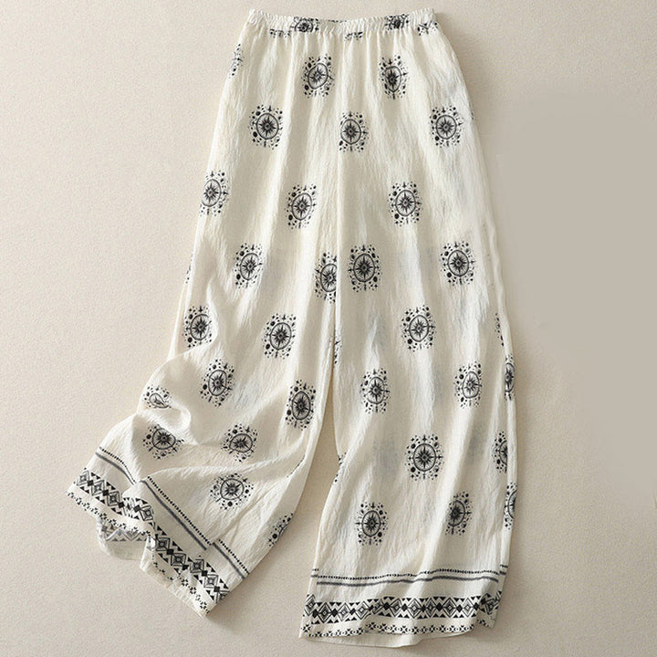 Buddha Stonesボヘミアンプリント天体柄レディースワイドレッグコットンパンツ(ポケット付き) - 白 - US8-10,UK/AU12-14,EU40-42 (2XL) - image 5