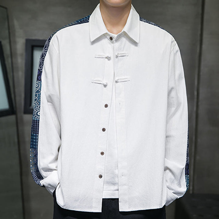 Buddha Stonesメンズ フラワーパターン ステッチ コットンブレンド 長袖シャツ - 白 - US/UK/AU50、EU60(5XL) - image 9