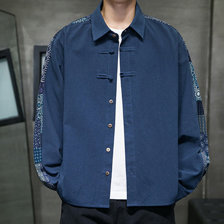 Buddha Stonesメンズ フラワーパターン ステッチ コットンブレンド 長袖シャツ - スティールブルー - US/UK/AU50、EU60(5XL) - image 17