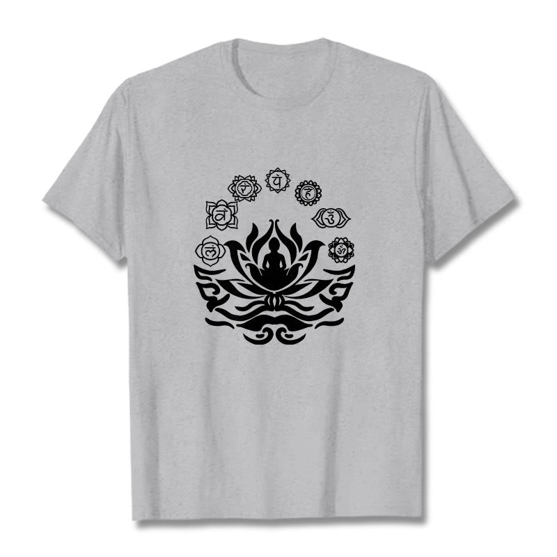 Buddha Stones、 OMシンボル、サンスクリット語のマントラ、仏陀の蓮の花のデザインTシャツ - ライトグレー - 2XL - image 20
