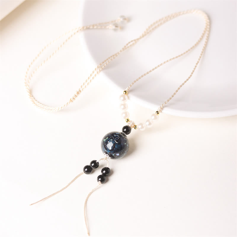 Buddha Stones黒檀工芸ビーズ パール バランスネックレスペンダント - ダークブルーチャーム(ランダムブルー) - image 5