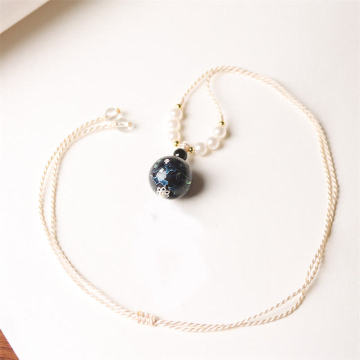 Buddha Stones黒檀工芸ビーズ パール バランスネックレスペンダント - ダークブルー(ランダムブルー) - image 7