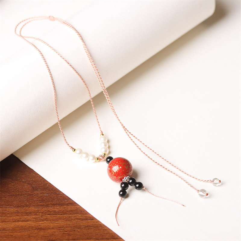 Buddha Stones黒檀工芸ビーズ パール バランスネックレスペンダント - レッドチャーム(ランダムレッド) - image 8