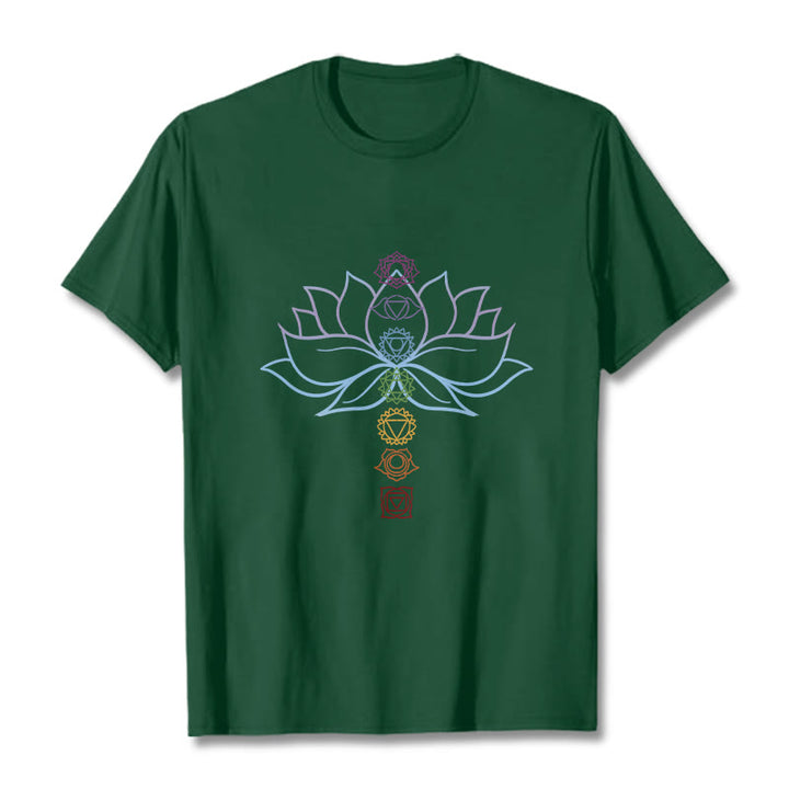Buddha Stones、パステルカラー、蓮の花、チャクラシンボル、瞑想コットンTシャツ - フォレストグリーン - 2XL - image 11