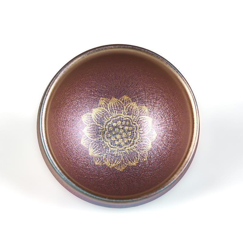 Buddha Stones手作り中国Jianzhanゴールデン蓮の花セラミックティーカップカンフーティーカップ150ml - image 7