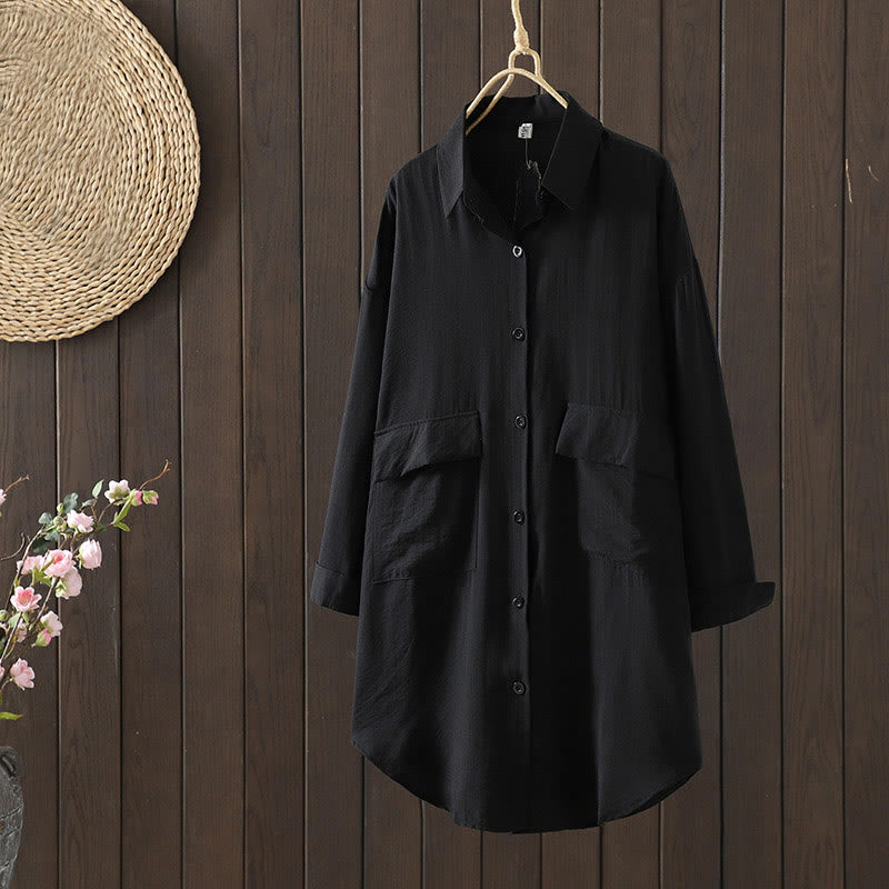 Buddha Stonesプレーンボタン レディース コットンコート ポケット付き - 黒 - US8-10,UK/AU12-14,EU40-42 (2XL) - image 10