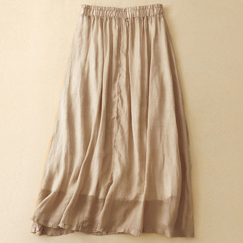 Buddha Stonesエスニックヴィンテージ刺繍ボタンデザインレディースコットンリネン7-8丈スカート - image 11