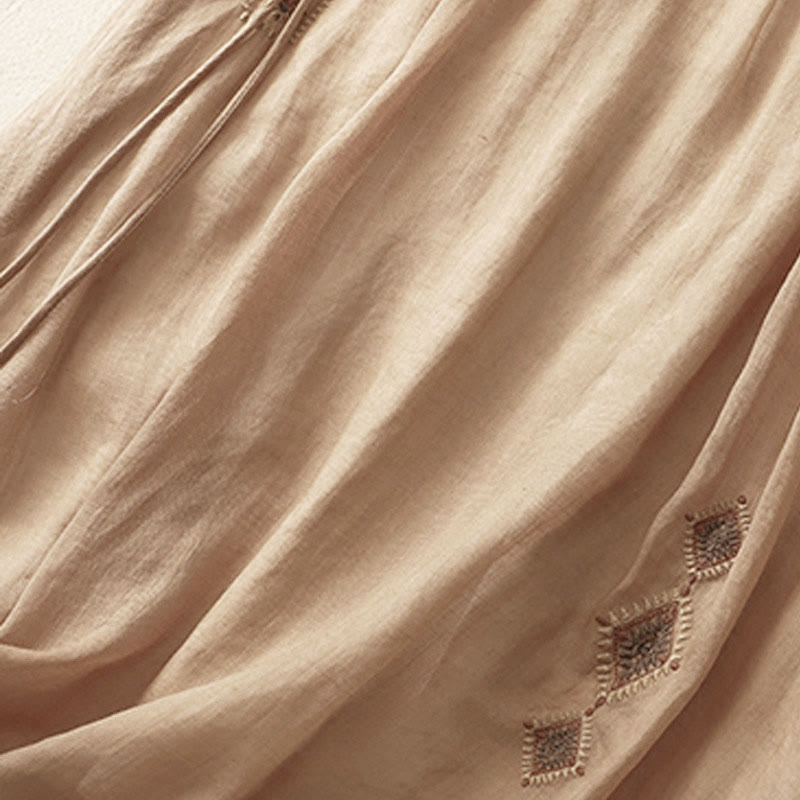 Buddha Stonesエスニックヴィンテージ刺繍ボタンデザインレディースコットンリネン7-8丈スカート - image 12