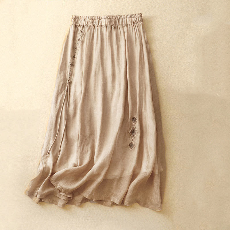 Buddha Stonesエスニックヴィンテージ刺繍ボタンデザインレディースコットンリネン7-8丈スカート - 金 - US8-10,UK/AU12-14,EU40-42 (2XL) - image 9