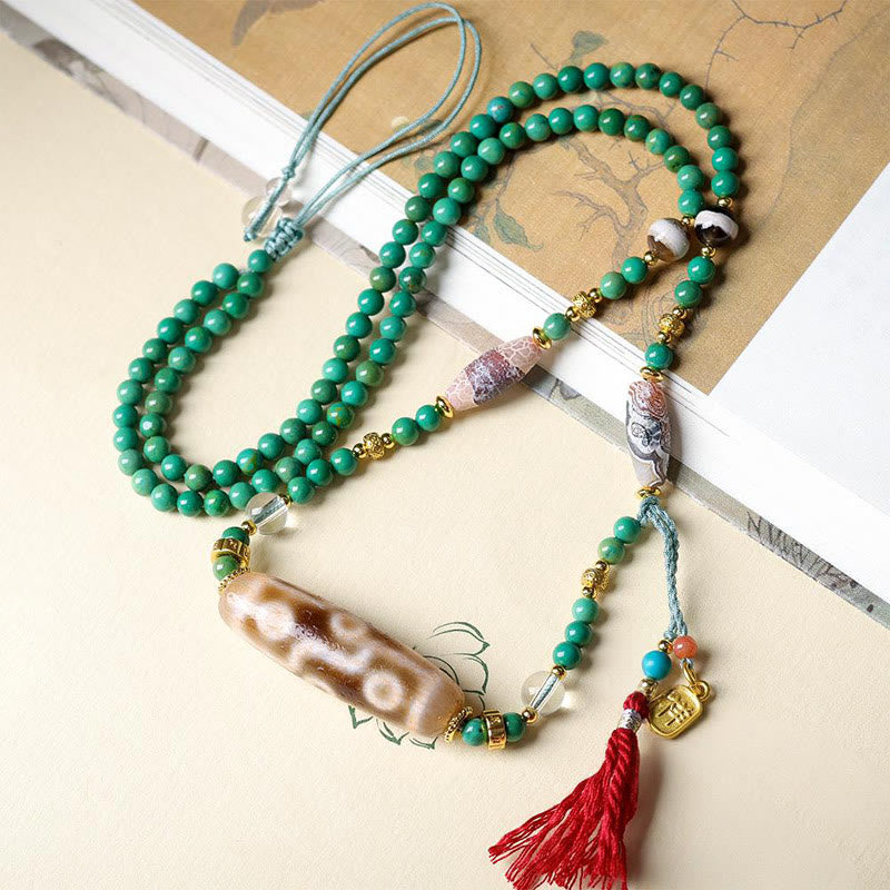Buddha StonesチベットDziビーズターコイズビーズチェーンプロテクションネックレスペンダント - image 2