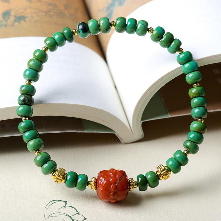 Buddha Stonesチベットターコイズビーズ南赤瑪瑙蓮華バランスブレスレット - image 3