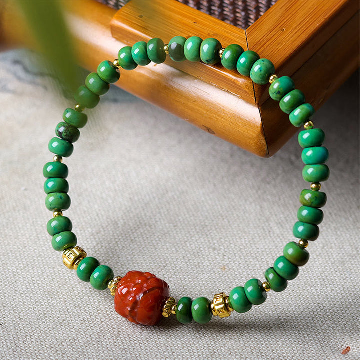 Buddha Stonesチベットターコイズビーズ南赤瑪瑙蓮華バランスブレスレット - image 2