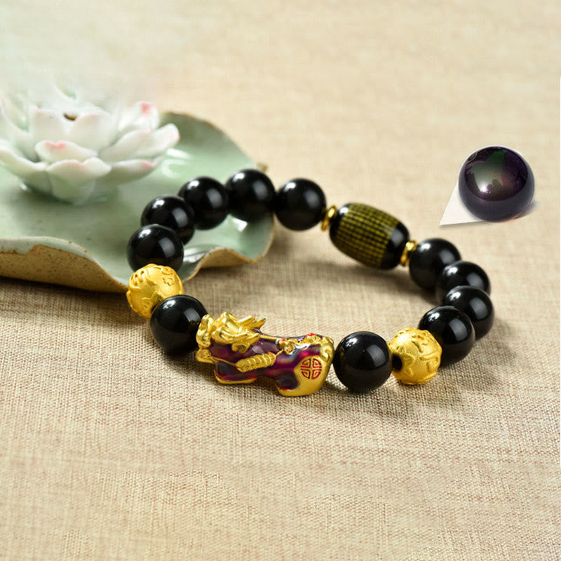 Buddha Stones風水 銅製PiXiu黒曜石 ビーズ開運財運ブレスレット - オーム・マニ・パドメ・フム&色が変わるPiXiu(手首周り:18~19cm) - image 10