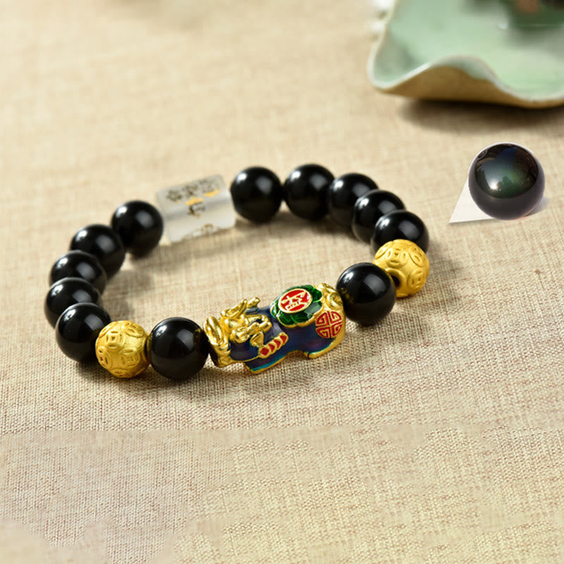 Buddha Stones風水 銅製PiXiu黒曜石 ビーズ開運財運ブレスレット - オーム・マニ・パドメ・フム&幸運繁栄&色が変わるPiXiu(手首周り:18~19cm) - image 14