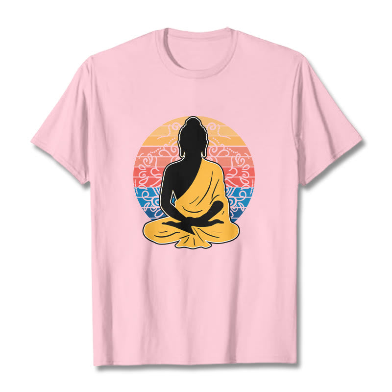 Buddha Stonesカジュアルカラフル瞑想仏陀柄コットンTシャツ - ライトピンク - 2XL - image 13