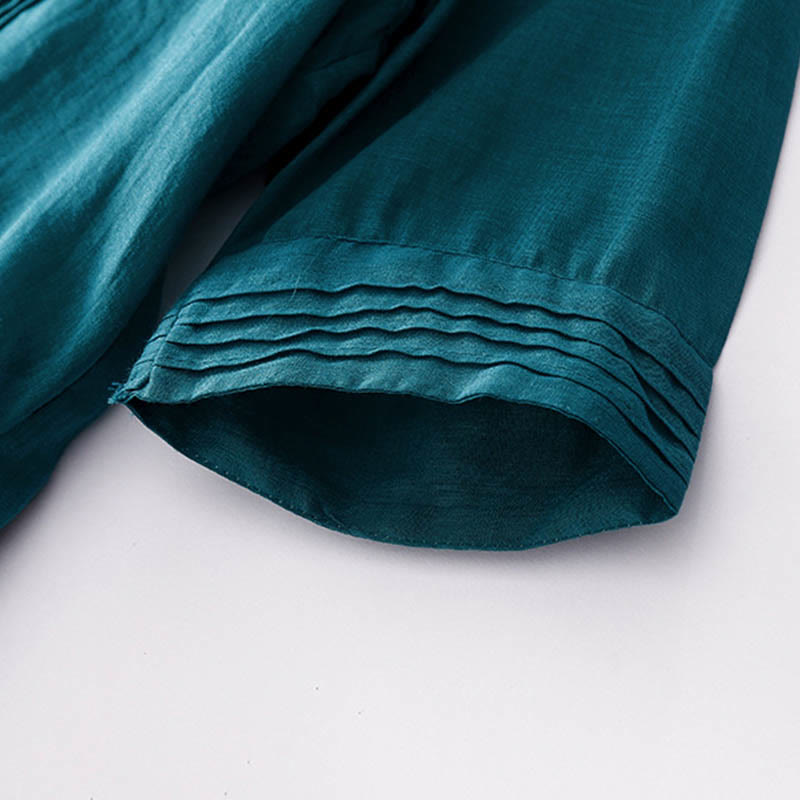 Buddha Stonesカジュアル アコーディオンプリーツ 無地 Vネック 半袖 コットン ミディドレス ポケット付き - image 43