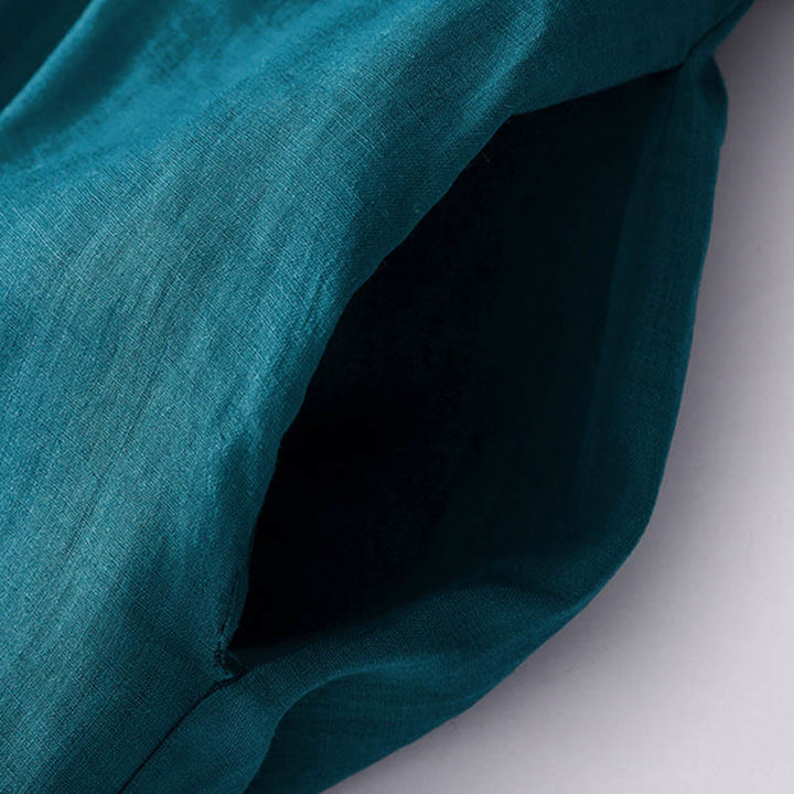 Buddha Stonesカジュアル アコーディオンプリーツ 無地 Vネック 半袖 コットン ミディドレス ポケット付き - image 40