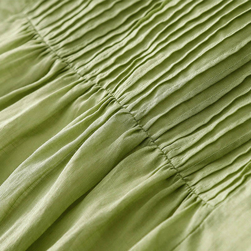 Buddha Stonesカジュアル アコーディオンプリーツ 無地 Vネック 半袖 コットン ミディドレス ポケット付き - image 16