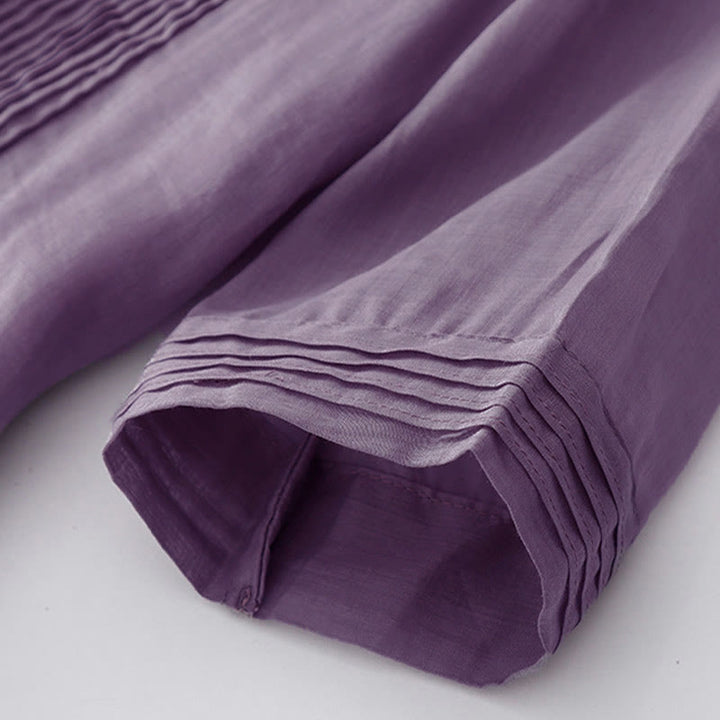 Buddha Stonesカジュアル アコーディオンプリーツ 無地 Vネック 半袖 コットン ミディドレス ポケット付き - image 9