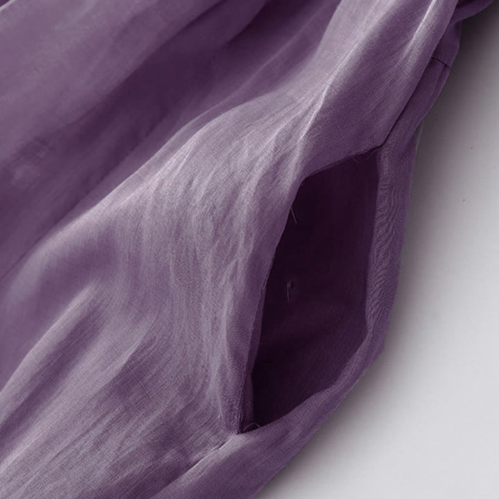 Buddha Stonesカジュアル アコーディオンプリーツ 無地 Vネック 半袖 コットン ミディドレス ポケット付き - image 5