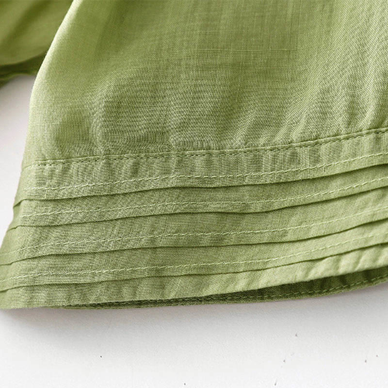 Buddha Stonesカジュアル アコーディオンプリーツ 無地 Vネック 半袖 コットン ミディドレス ポケット付き - image 19