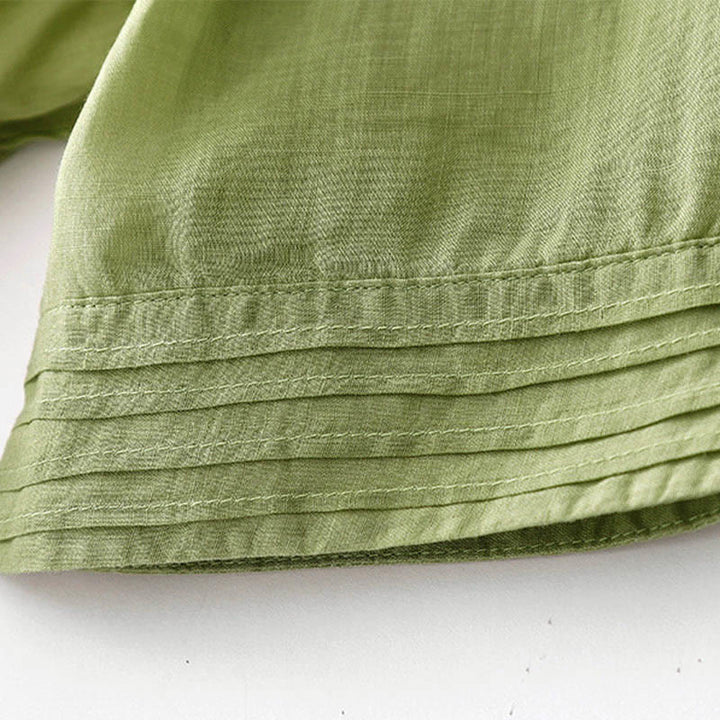 Buddha Stonesカジュアル アコーディオンプリーツ 無地 Vネック 半袖 コットン ミディドレス ポケット付き - image 19