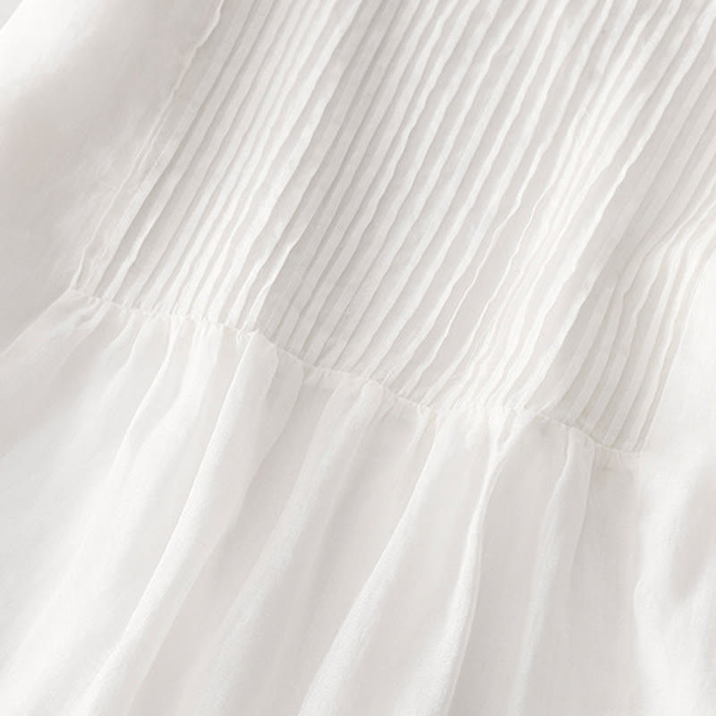 Buddha Stonesカジュアル アコーディオンプリーツ 無地 Vネック 半袖 コットン ミディドレス ポケット付き - image 46