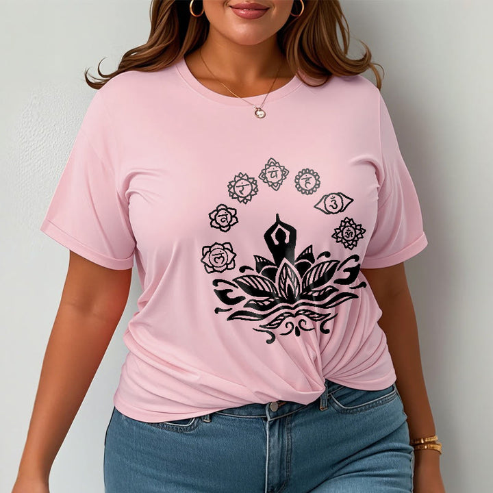 Buddha Stonesカジュアル 瞑想図 蓮の花 7つのチャクラ柄 コットンTシャツ - image 14