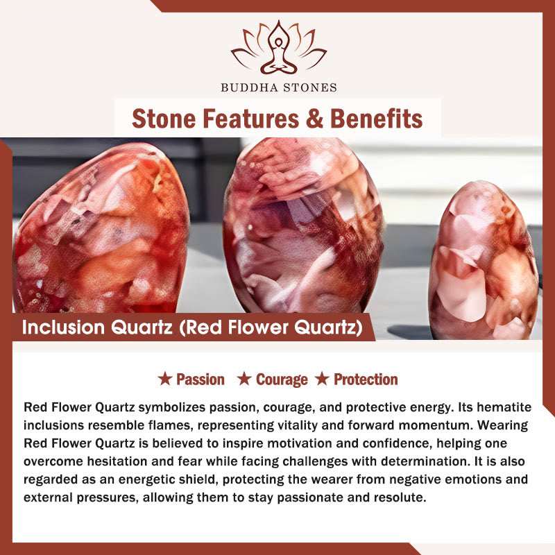 Buddha Stones 925スターリングシルバー 顔なし猫の頭 天然レッドフラワークォーツ パッションブレスレット - image 6