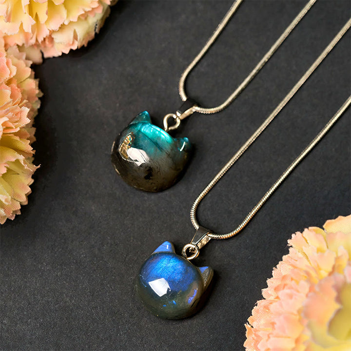 Buddha Stones天然猫柄 ラブラドライト ヒーリングネックレス ペンダント - image 1