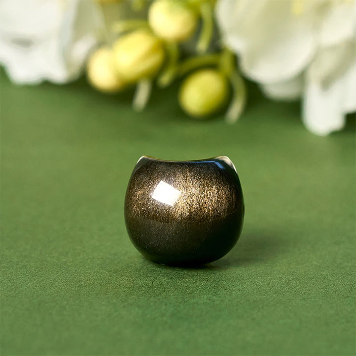 Buddha Stones925 スターリングシルバー シルバーシーンオブシディアン ゴールドシーンオブシディアン 猫の癒しブレスレット - image 15