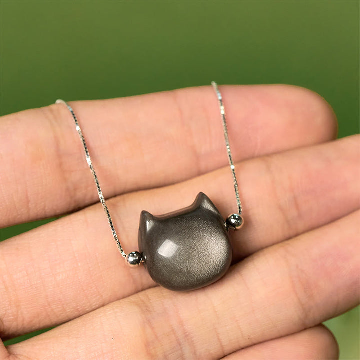 Buddha Stones925 スターリングシルバー シルバーシーンオブシディアン ゴールドシーンオブシディアン 猫の癒しブレスレット - image 1