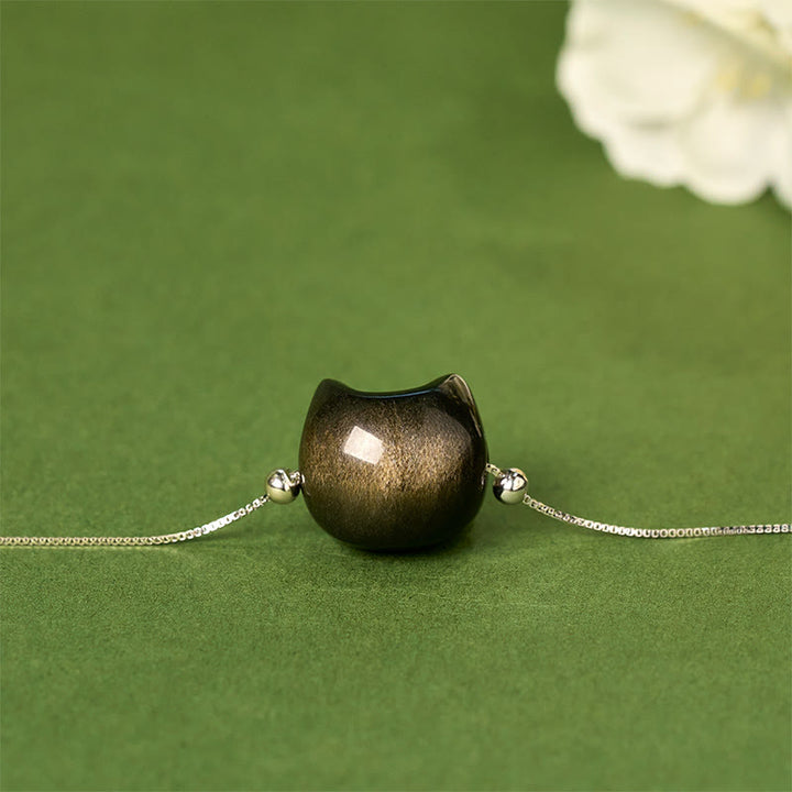 Buddha Stones925 スターリングシルバー シルバーシーンオブシディアン ゴールドシーンオブシディアン 猫の癒しブレスレット - image 11