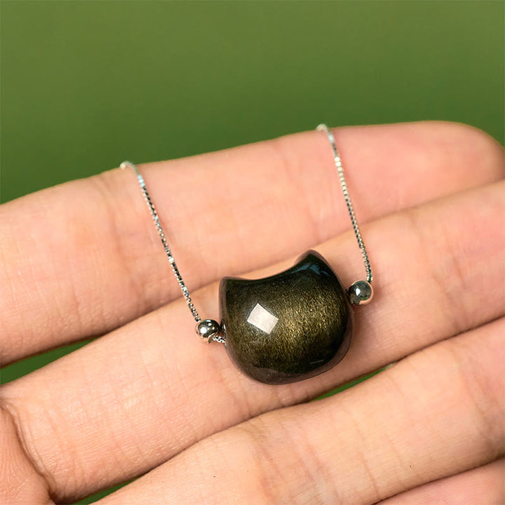 Buddha Stones925 スターリングシルバー シルバーシーンオブシディアン ゴールドシーンオブシディアン 猫の癒しブレスレット - image 12